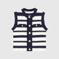Cardigan smanicato a righe blu navy