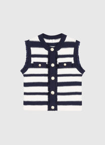Cardigan smanicato a righe blu navy