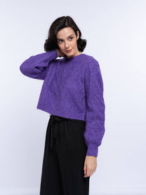 Maglione cropped in maglia a trecce da donna