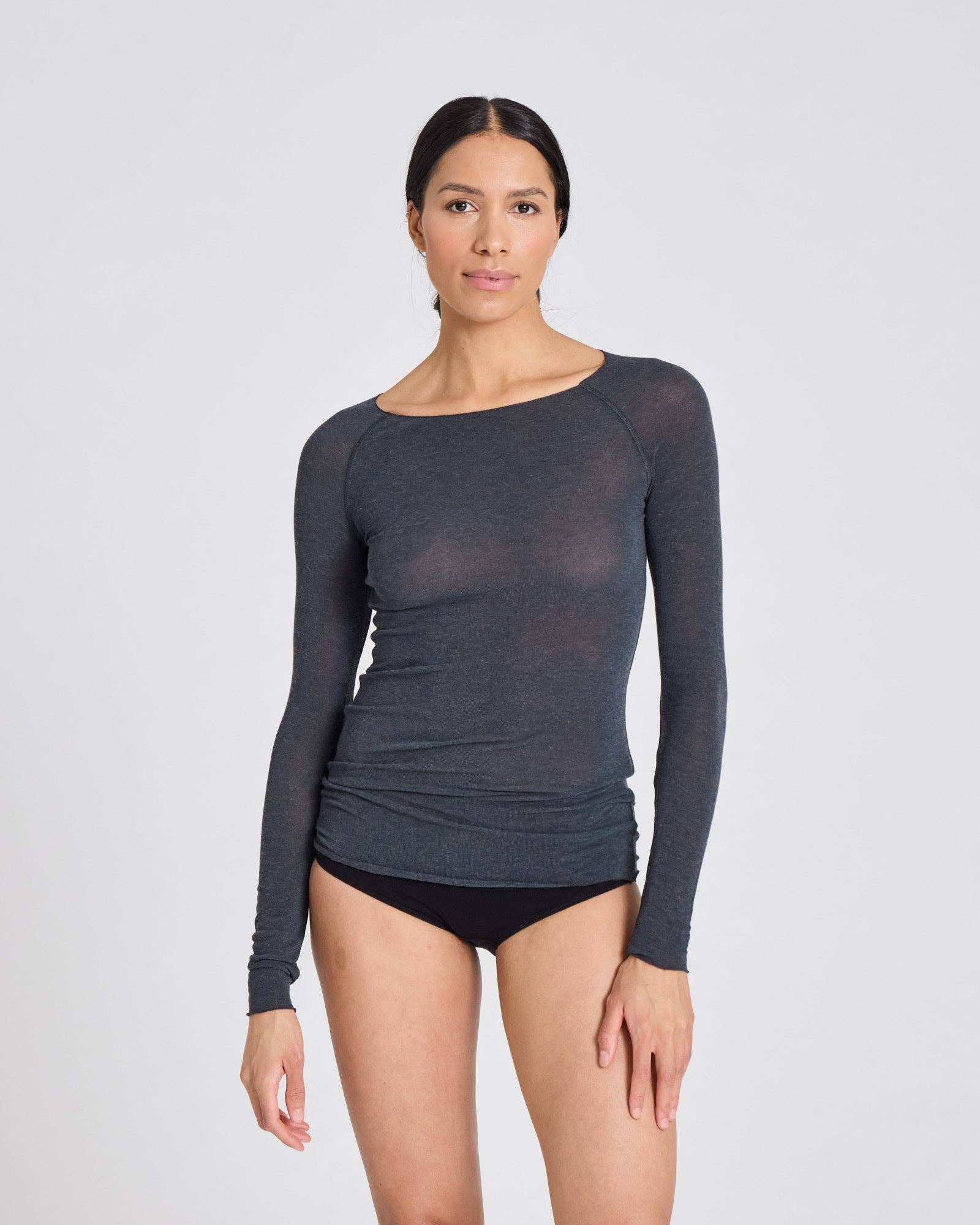 Maglia a maniche lunghe Amalie in lana grigio scuro melange