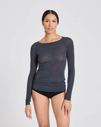 Maglia a maniche lunghe Amalie in lana grigio scuro melange