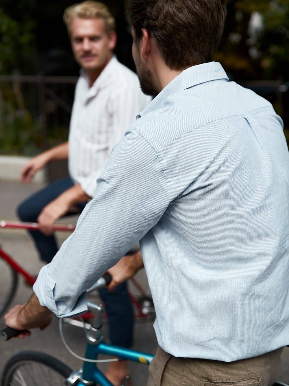 Camicia su misura easy in cotone a righe azzurre