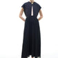 Abito elegante nero midi con scollo a occhiello e maniche a cappuccio