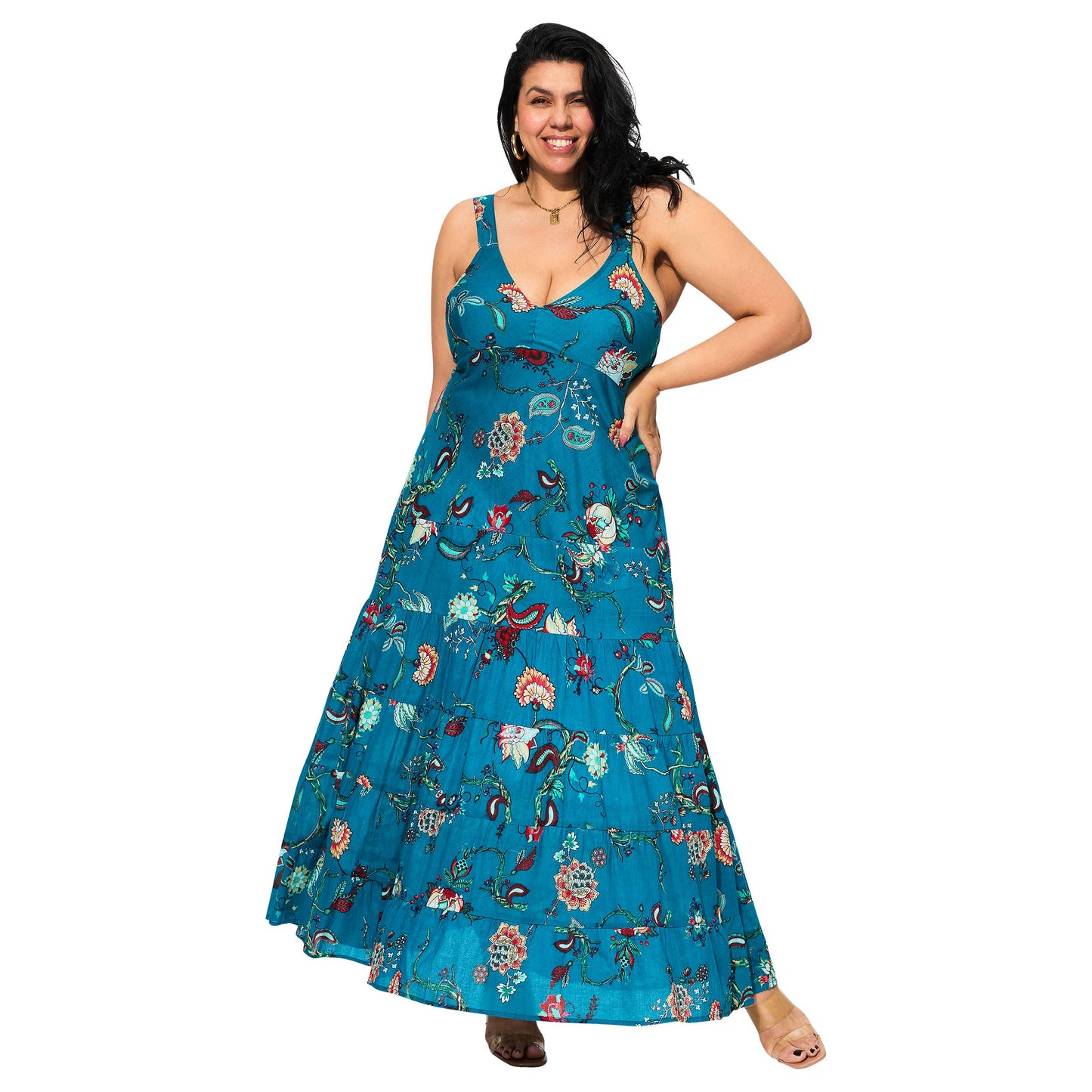 Vestito lungo estivo boho senza maniche in voile di cotone