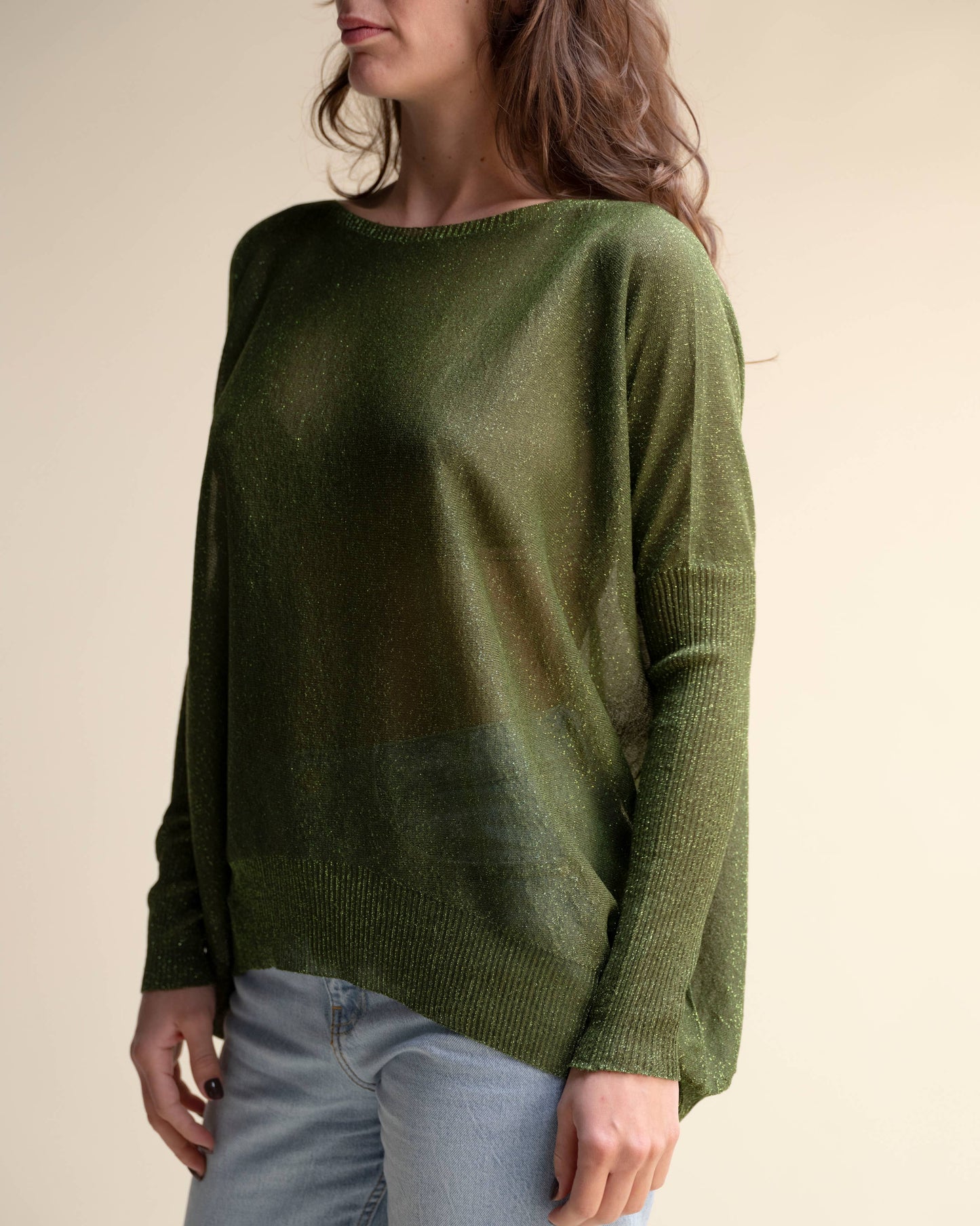 Maglione maxi con scollo a barca glitter 3D