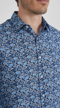 Camicia uomo blu fantasia comfort fit