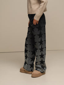 Jeans donna a gamba ampia con stampa stelle