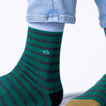 Calzini a righe in cotone pettinato verde scuro e grigio
