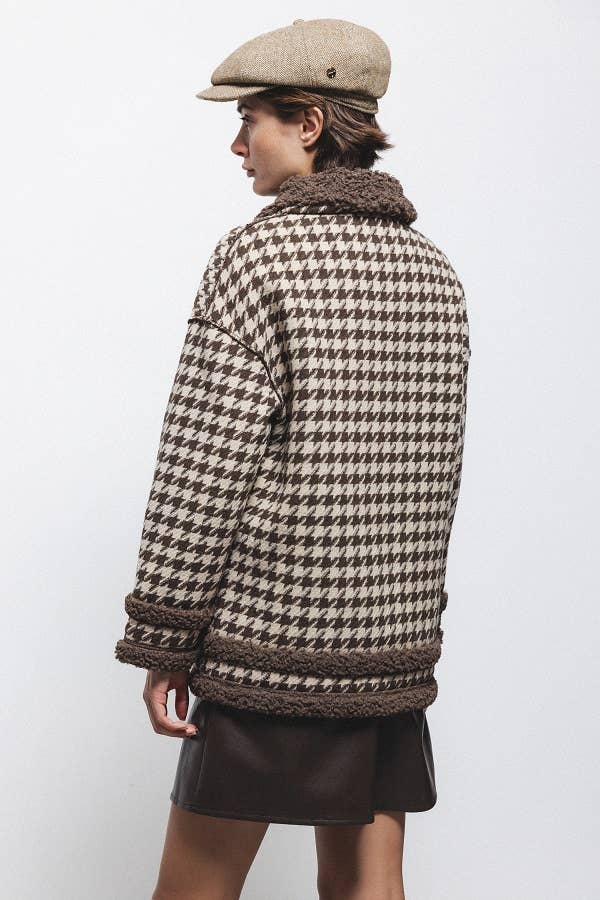 Cappotto in pelliccia sintetica pied de poule