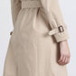 Trench in gabardine beige con cintura e colletto a quadri
