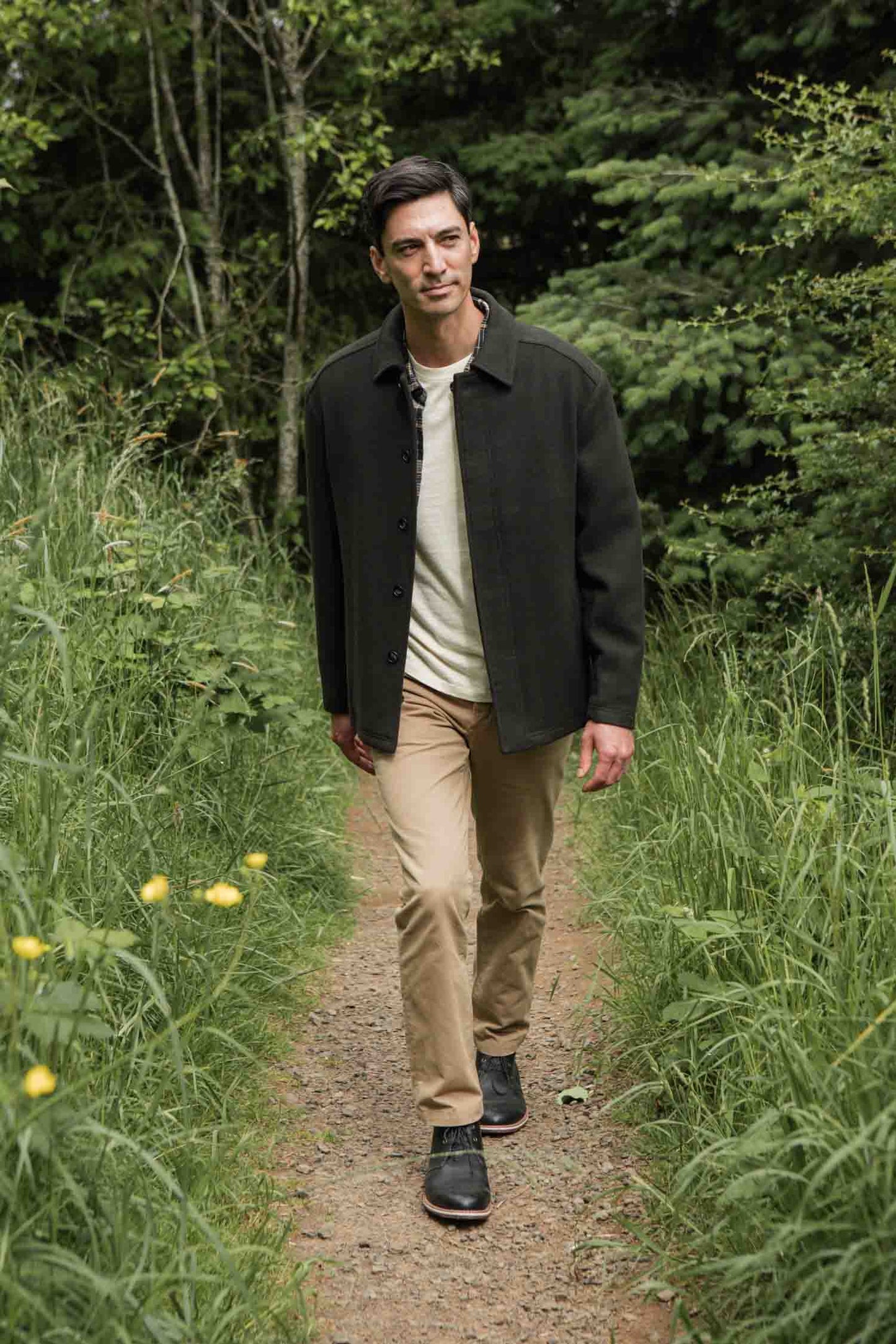 Cappotto corto Clive in lana verde salvia scuro