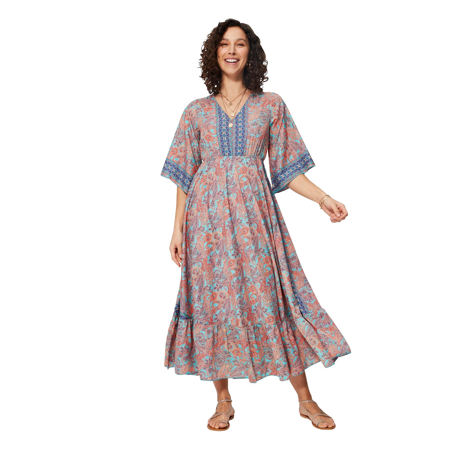 Abito lungo estivo boho con maniche a tre quarti