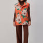 Gilet imbottito con cappuccio floreale arancione