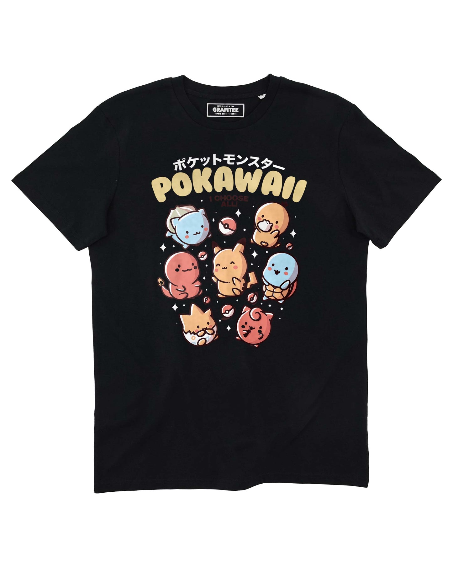 T-shirt unisex Pokawai con stampa kawaii