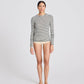 Top in lana a righe verde oliva scuro