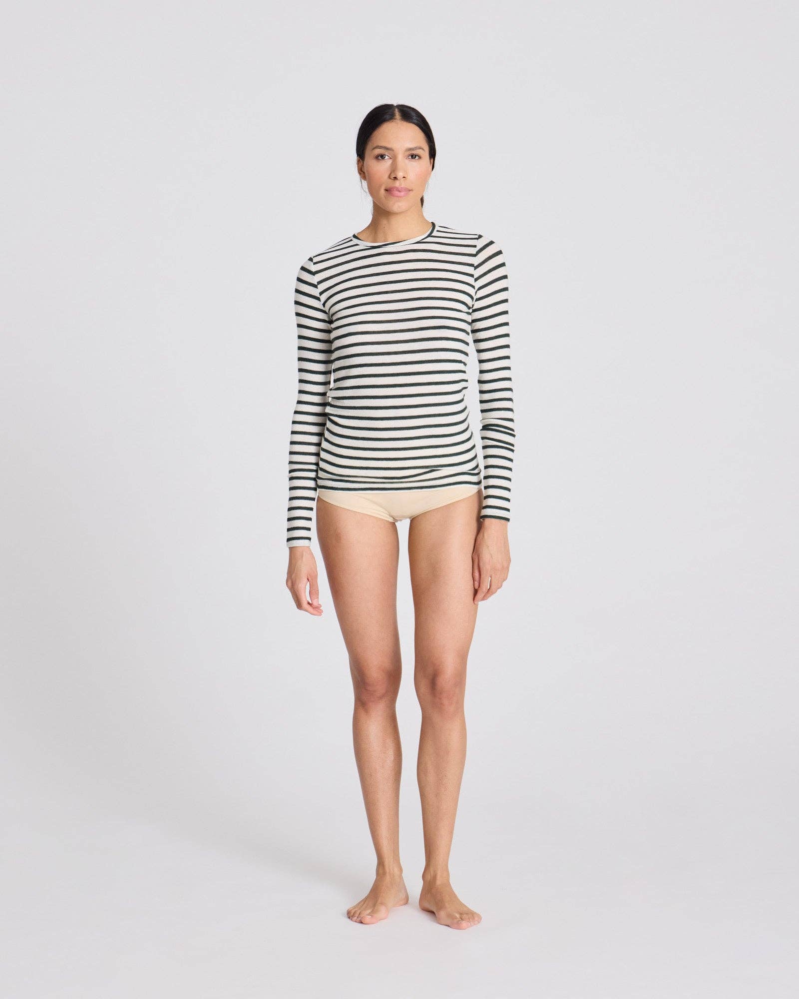 Top in lana a righe verde oliva scuro