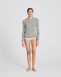 Top in lana a righe verde oliva scuro