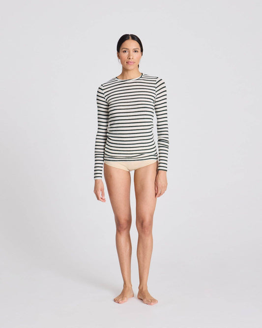Top in lana a righe verde oliva scuro