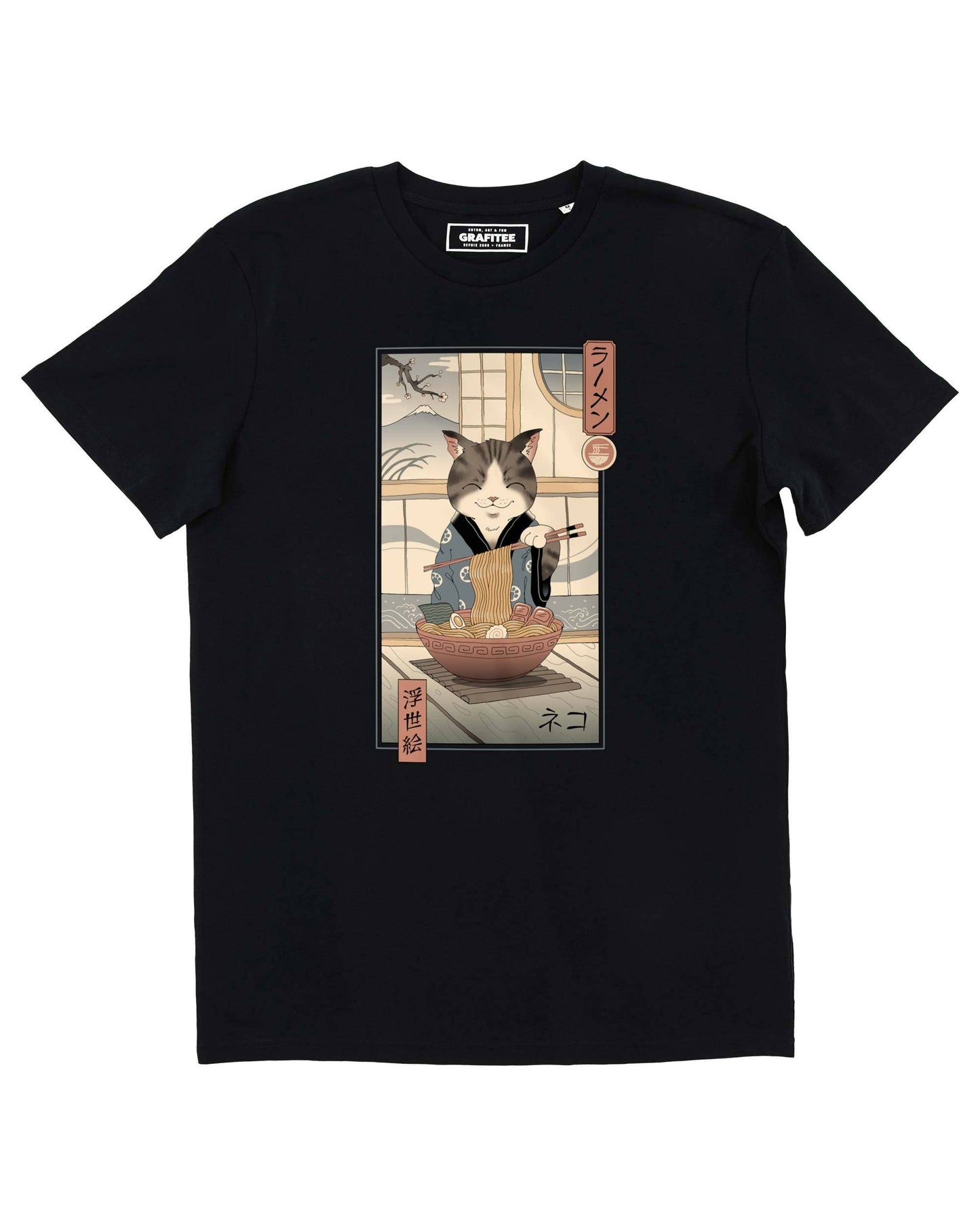 T-shirt unisex Neko Ramen con grafica giapponese