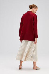 Maglione oversize a collo alto in maglia bordeaux