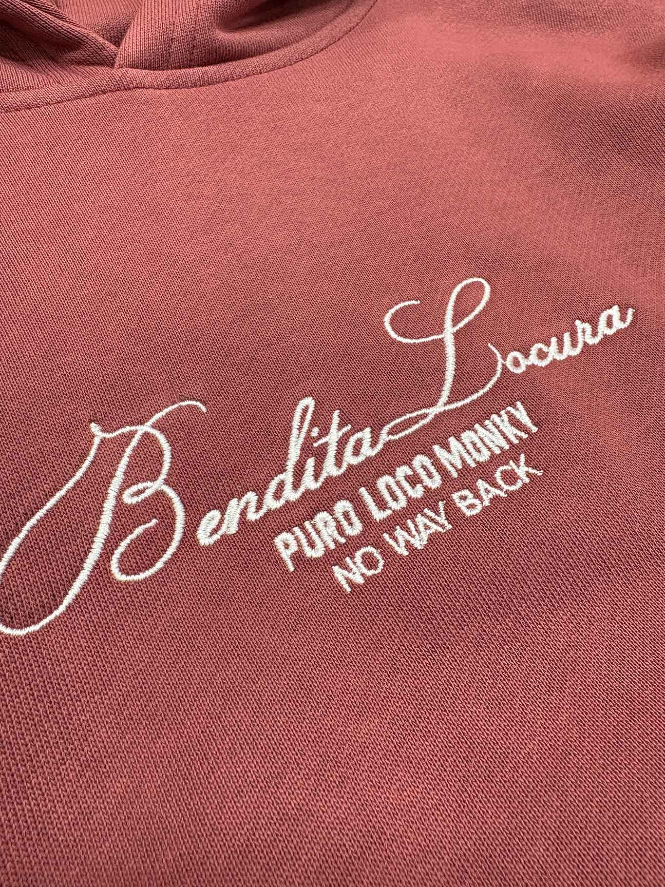 Felpa unisex con cappuccio Bendita Locura ricamata color Wine