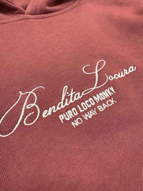 Felpa unisex con cappuccio Bendita Locura ricamata color Wine