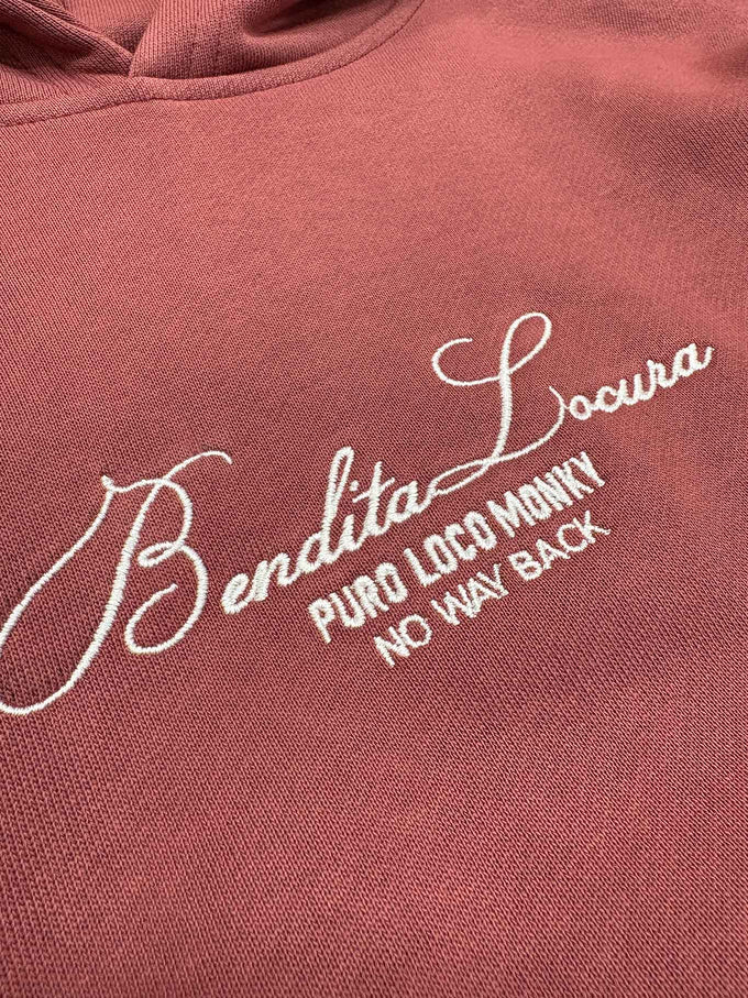 Felpa unisex con cappuccio Bendita Locura ricamata color Wine