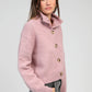 Cardigan in maglia rosa antico con collo alto e bottoni