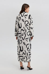 Abito camicia lungo con stampa monocromatica