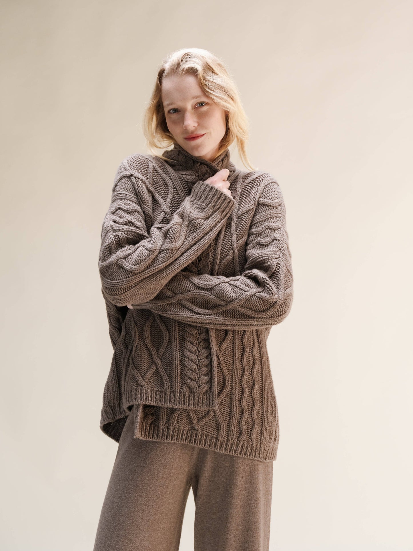 Cardigan Aran oversize in misto cashmere