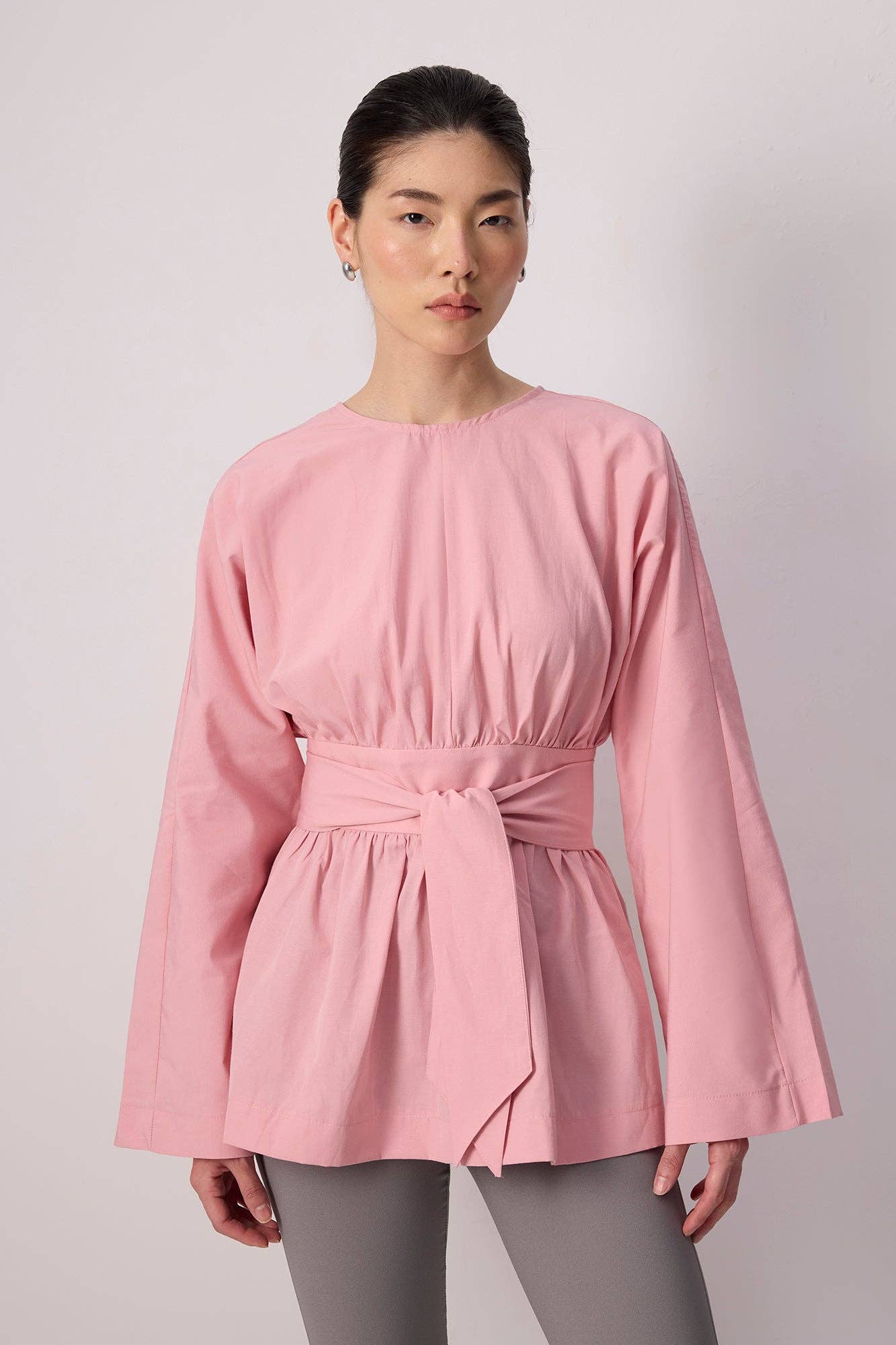 Tunica in popeline di cotone con cintura rosa