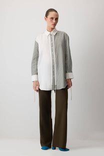 Camicia in popeline color block con arricciature