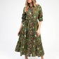 Vestito chemisier lungo in voile di cotone verde oliva