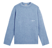 Maglione corto oversize in lana biologica blu per neonati