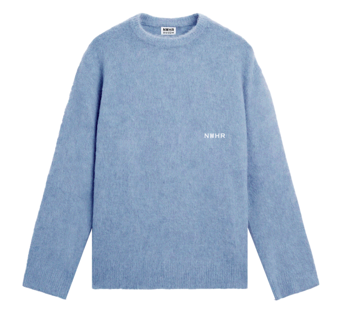 Maglione corto oversize in lana biologica blu per neonati
