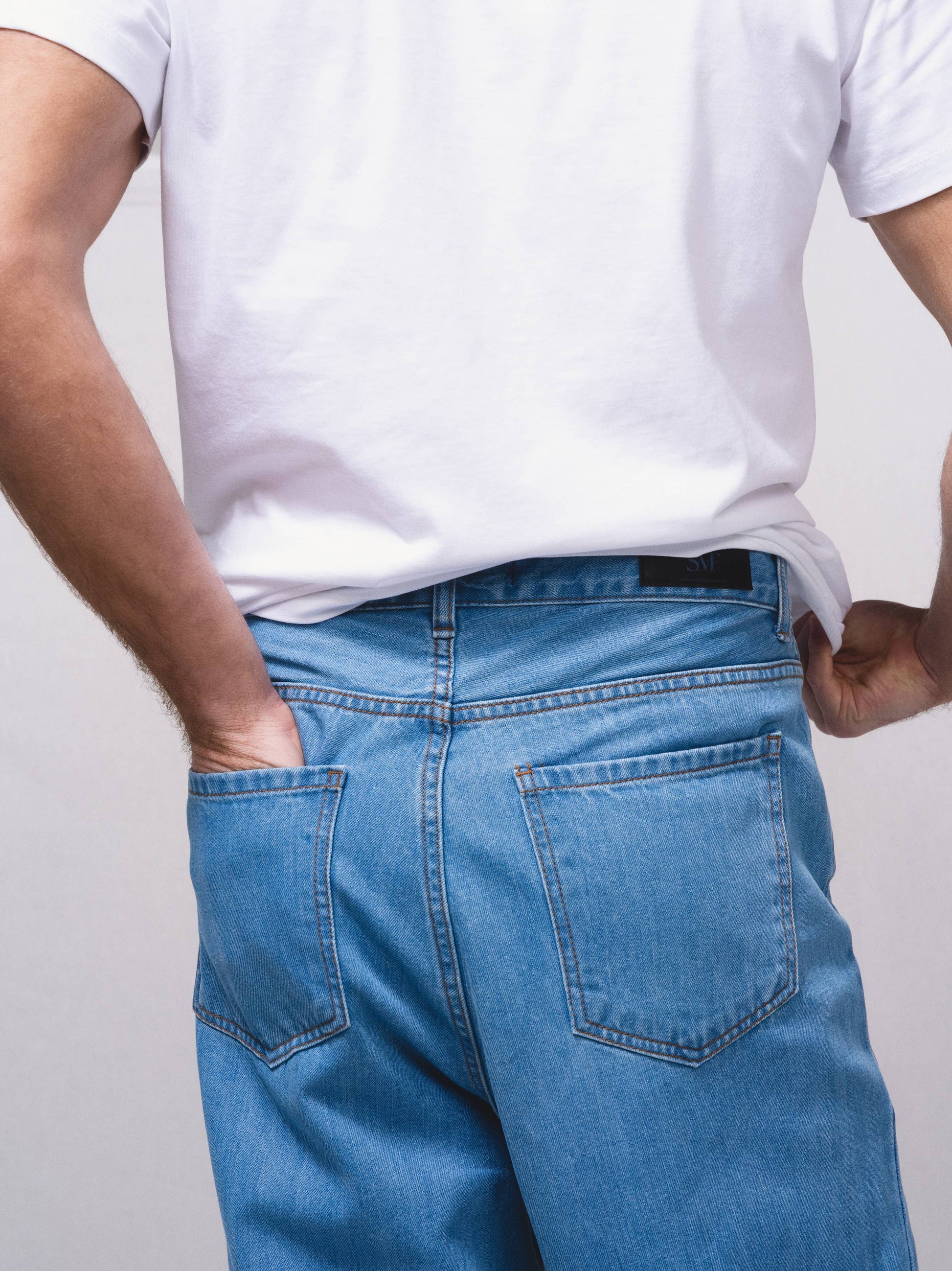 Jeans dritti in cotone a vita alta 5 tasche