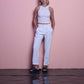 Pantaloni a vita alta color perla con bottoni dorati