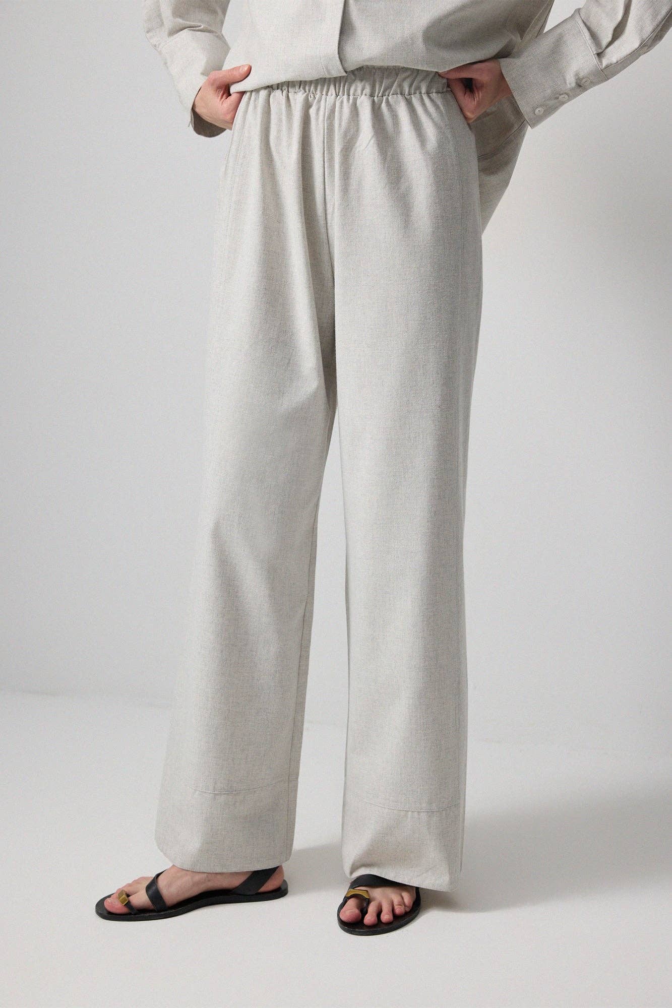 Set camicia e pantaloni melange in misto cotone