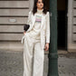 Pantaloni in velluto a coste beige a gamba ampia