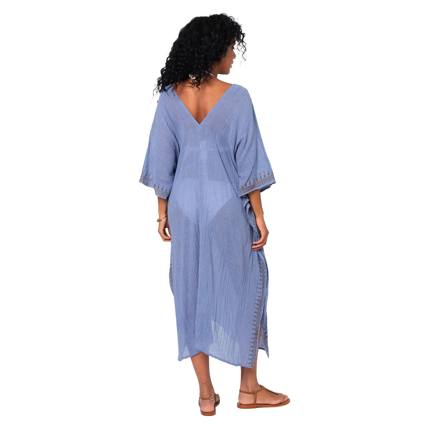 Kaftano midi estivo boho in cotone con maniche 3/4
