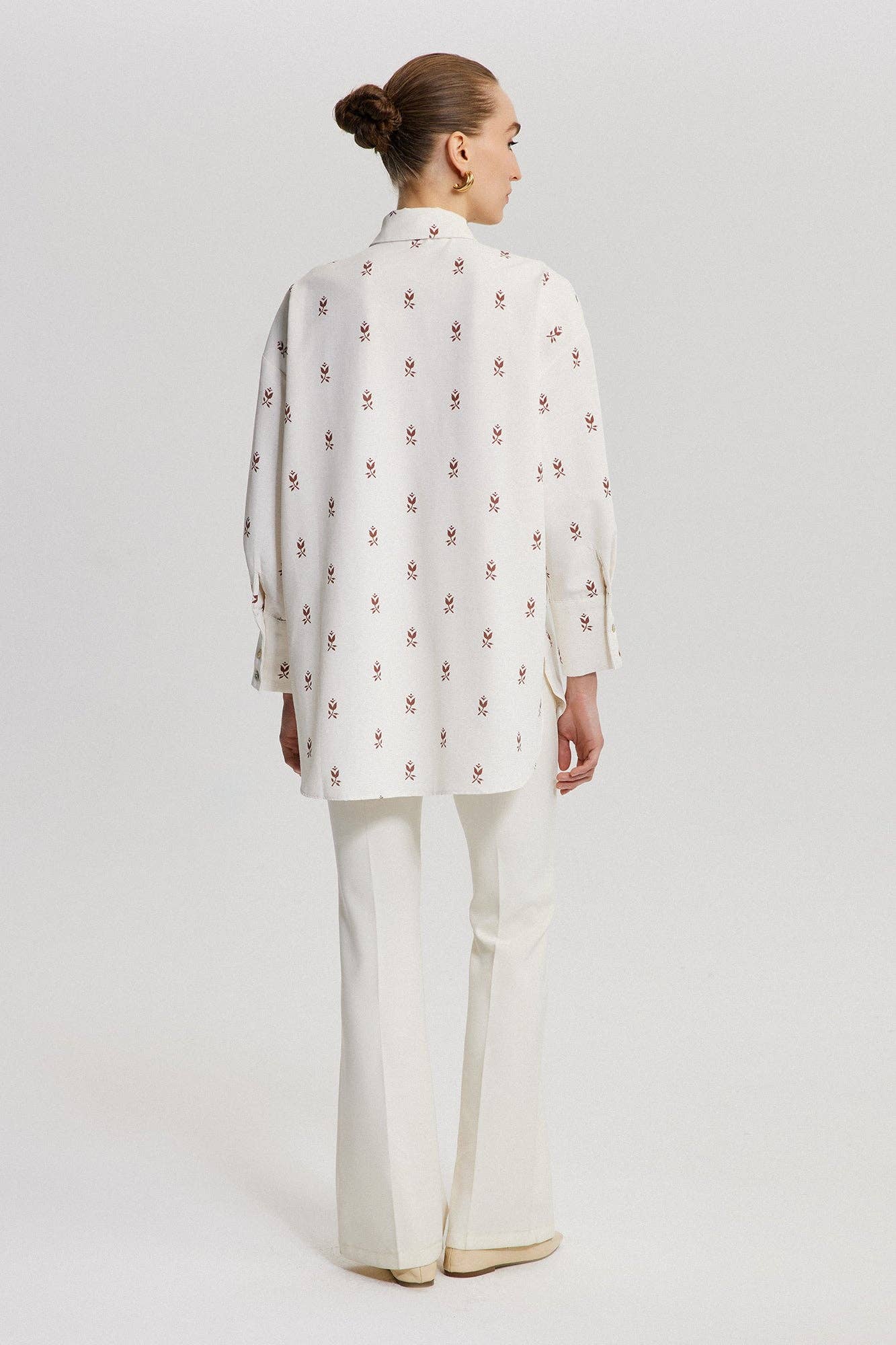 Camicia stampata oversize in misto lino
