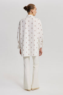 Camicia stampata oversize in misto lino