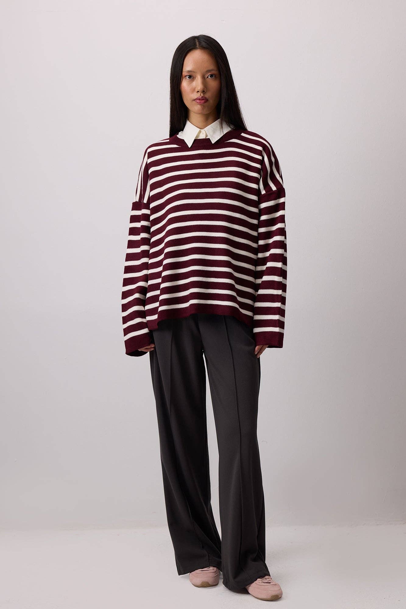 Maglione a righe bordeaux oversize