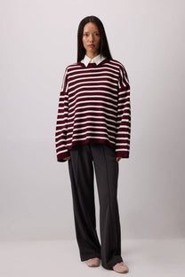 Maglione a righe bordeaux oversize