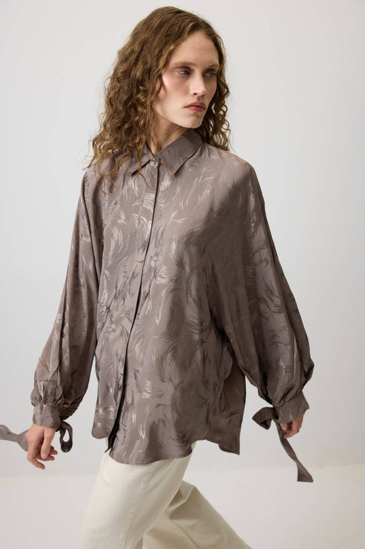 Camicia jacquard con maniche a palloncino