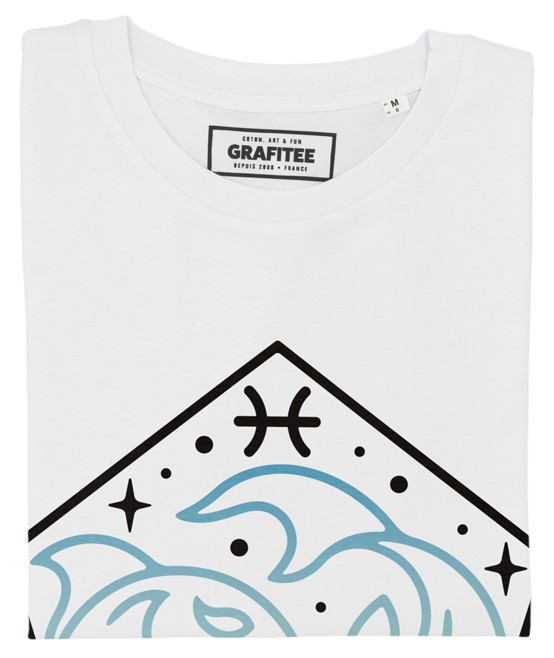 T-shirt Bianca Pesci con Stampa Segno Zodiacale