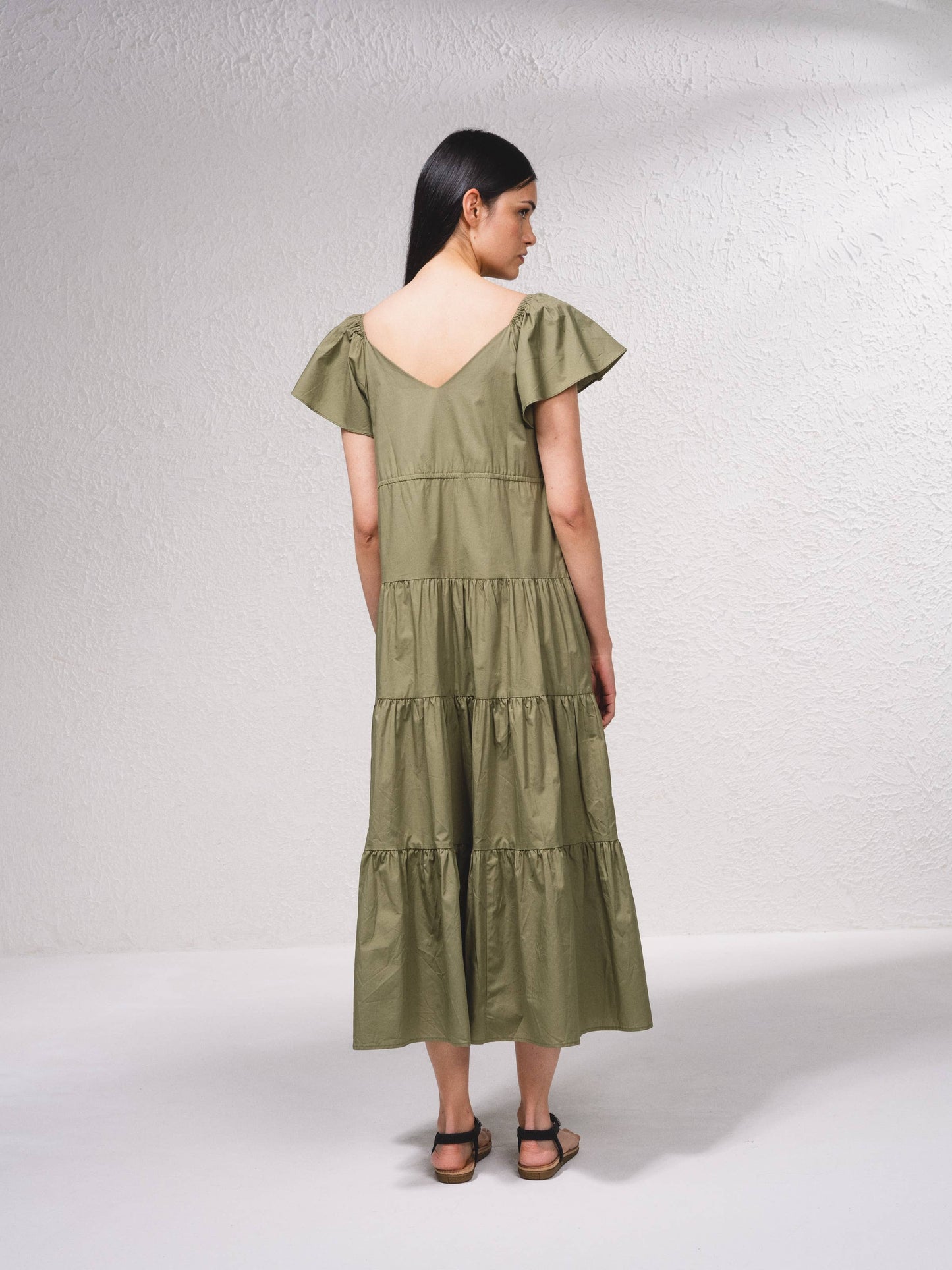 Abito midi in cotone con laccetti sul davanti