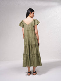 Abito midi in cotone con laccetti sul davanti