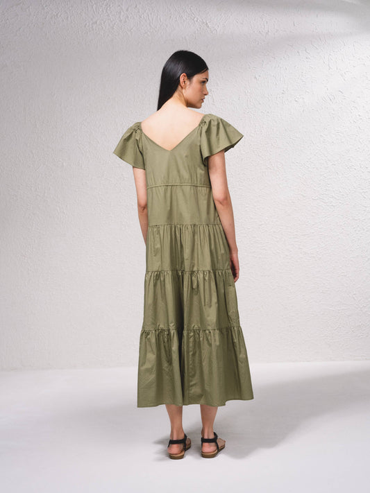 Abito midi in cotone con laccetti sul davanti