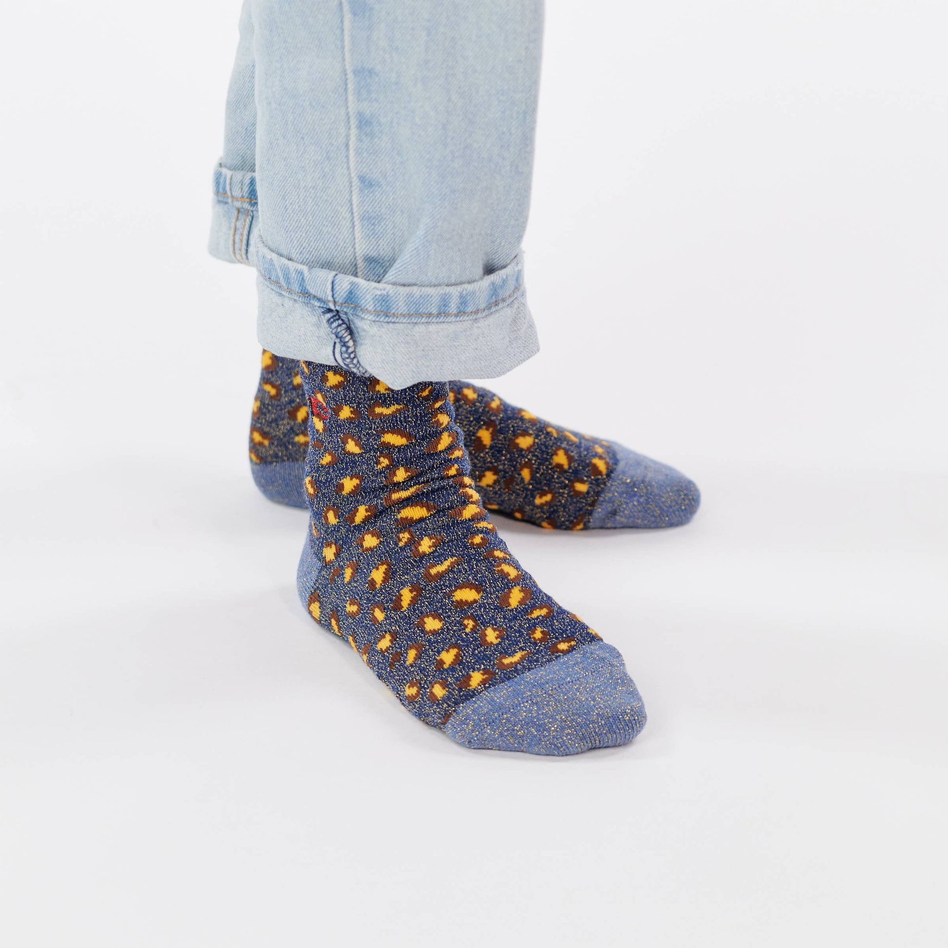 Calzini bambina leopardati glitter blu marino
